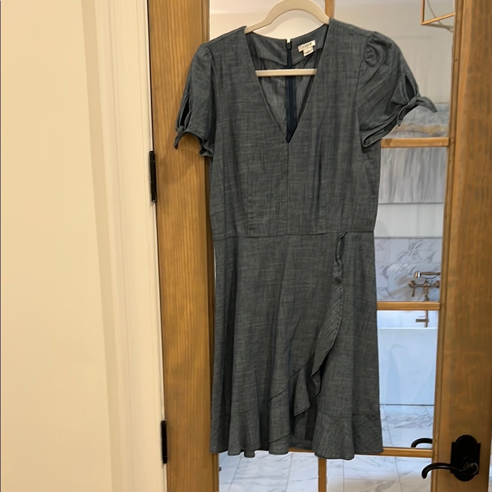 J. Crew chambray Puff Sleeve V-Neck Midi Dress